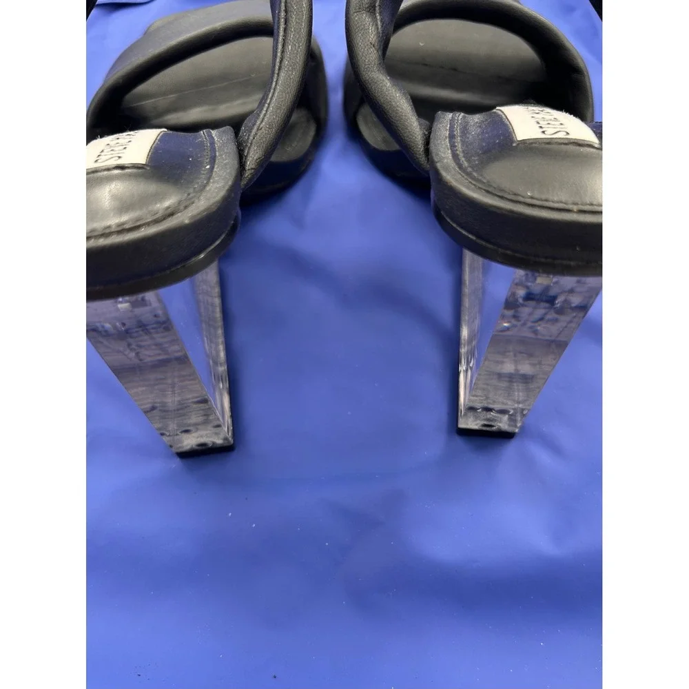 Steve Madden ISA02S1 Black Padded Clear Y2K Wedge Heel Sandals Womens 6.5M